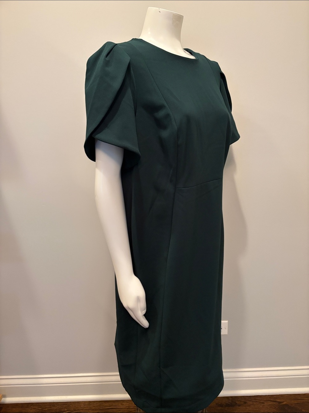 Calvin Klein Deep Green Short Sleeve Midi Shift Dress Size 14W